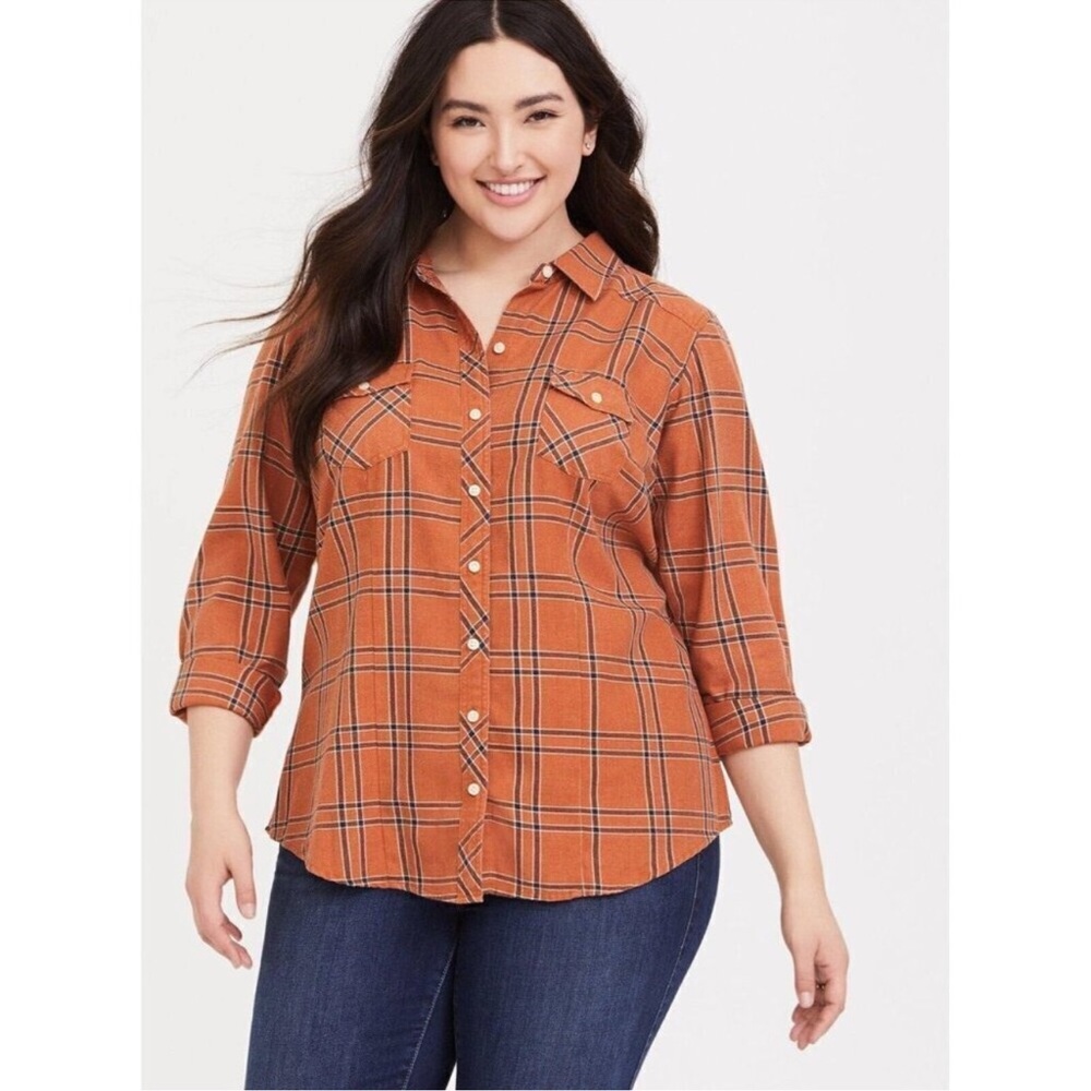 TORRID Women's Orange Plaid Button-Down Shirt